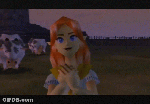 A Cartoon Character Standing In A Field With Cows GIF