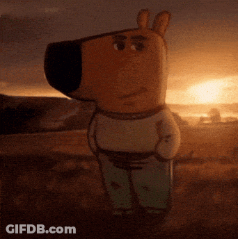 A Cartoon Character Standing In A Field With The Sun Setting In The Background GIF