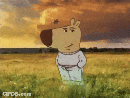 A Cartoon Character Standing In A Grassy Field GIF