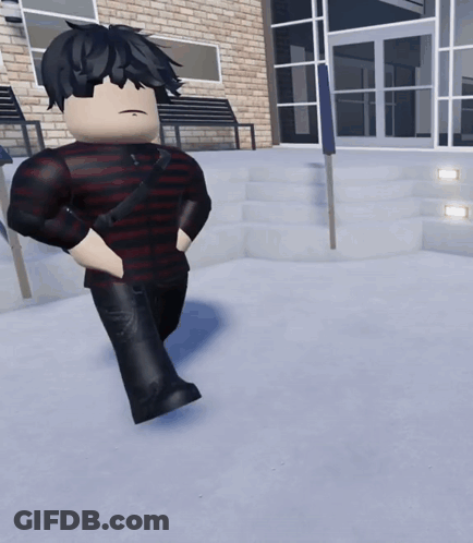 A Cartoon Character Standing In Front Of A Brick Building GIF