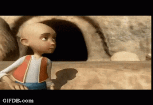 A Cartoon Character Standing In Front Of A Cave GIF