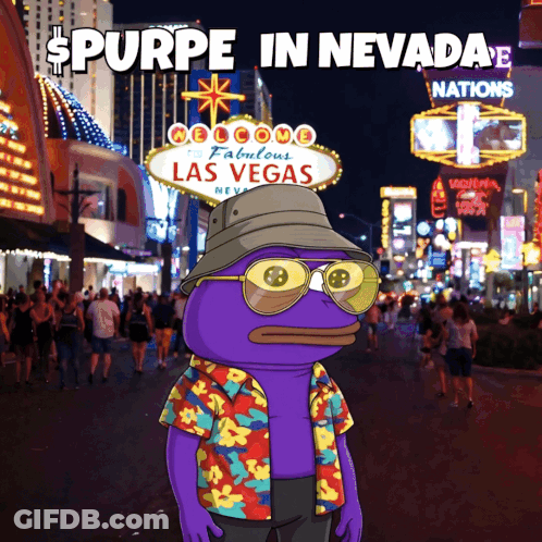 A Cartoon Character Standing In Front Of A Las Vegas Welcome Sign GIF