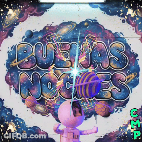 A Cartoon Character Standing In Front Of A Mural That Says Buenas Noches GIF