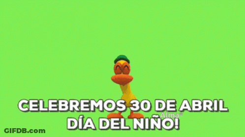 A Cartoon Character Standing In Front Of A Rainbow With The Words Celebramos 30 De Abril Dia Delnino GIF