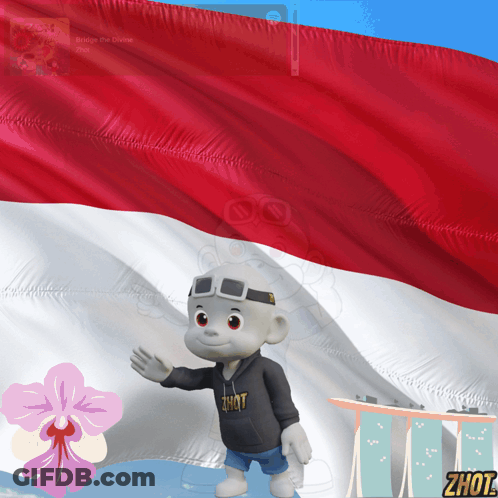 A Cartoon Character Standing In Front Of A Red White And Blue Flag GIF