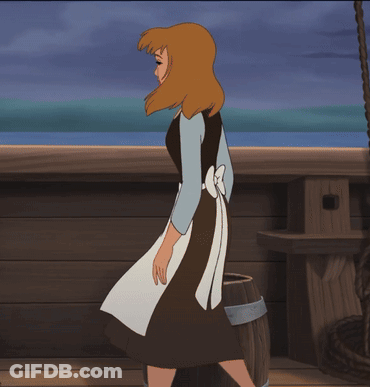 A Cartoon Character Standing Next To A Barrel With The Ocean In The Background GIF