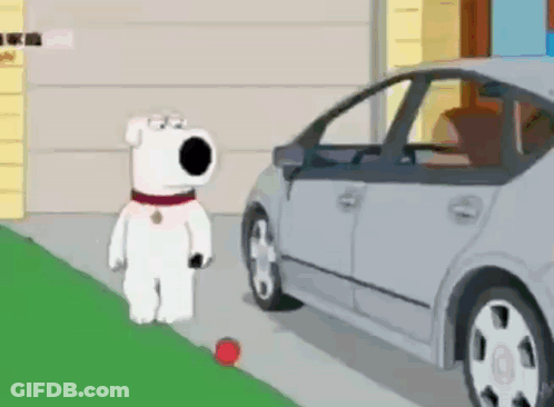 A Cartoon Character Standing Next To A Car With A Ball In Front Of It . GIF