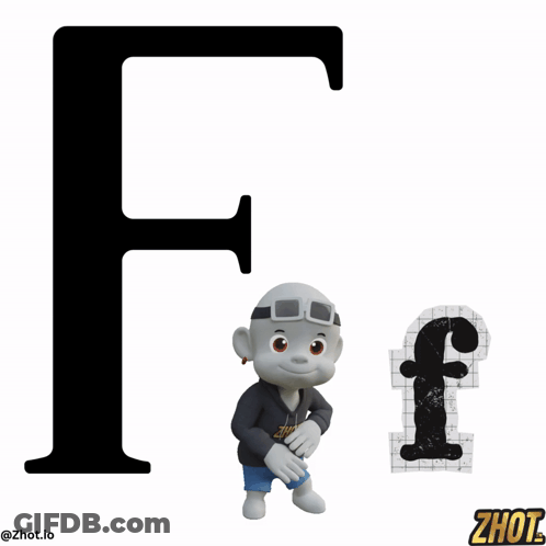 A Cartoon Character Standing Next To A Large Letter F GIF