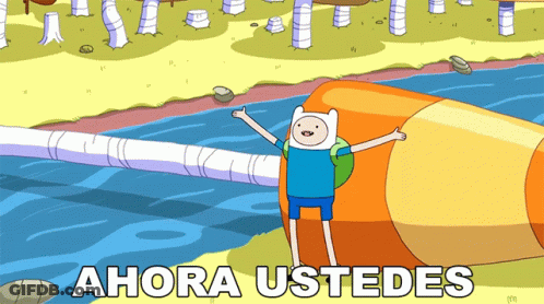 A Cartoon Character Standing Next To A River With The Words Ahora Ustedes Above Him GIF
