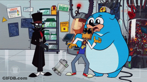 A Cartoon Character Standing Next To A Sign That Says " Do Not Eat " GIF