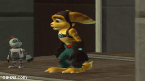 A Cartoon Character Standing Next To A Small Robot GIF