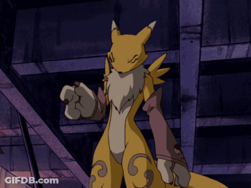 A Cartoon Character Standing Next To Another Character With A S On Their Tail GIF