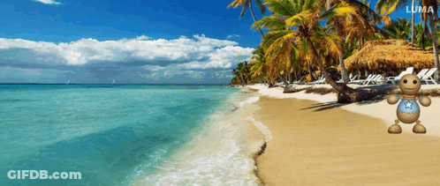 A Cartoon Character Standing On A Beach With The Word Luma In The Corner GIF