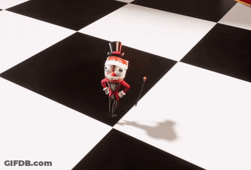 A Cartoon Character Standing On A Checkered Floor With The Words " No Thanks I 'M Trying To Quit " GIF