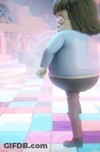 A Cartoon Character Standing On A Colorful Tiled Floor GIF
