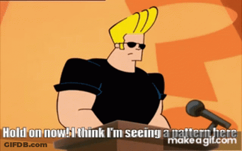 A Cartoon Character Stands At A Podium And Says Hold On Now I Think I M Seeing A Pattern Here GIF