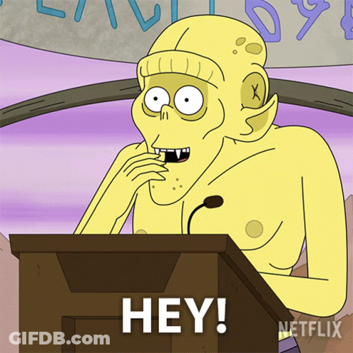 Cartoon Character At Podium Saying Hey GIF