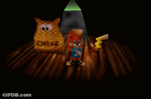 A Cartoon Character Stands In Front Of A Bag Of Corn GIF