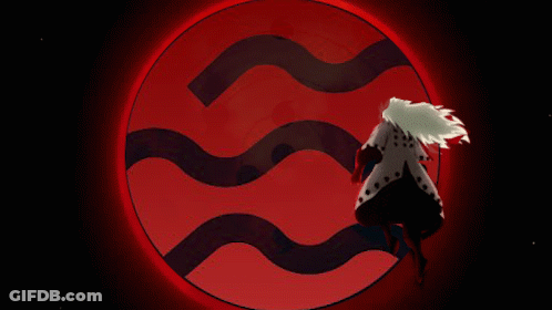 A Cartoon Character Stands In Front Of A Red And Black Circle GIF