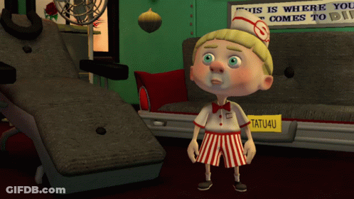 A Cartoon Character Stands In Front Of A Sign That Says " This Is Where You Comes To Play " GIF