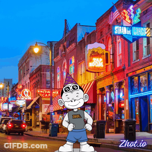A Cartoon Character Stands In Front Of A Strange Candy Store GIF