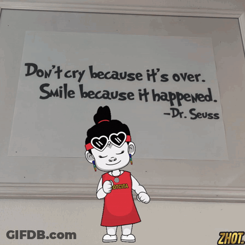 A Cartoon Character Stands In Front Of A White Board With A Quote From Dr. Seuss GIF