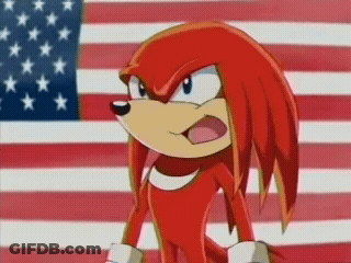 A Cartoon Character Stands In Front Of An American Flag With Stars GIF