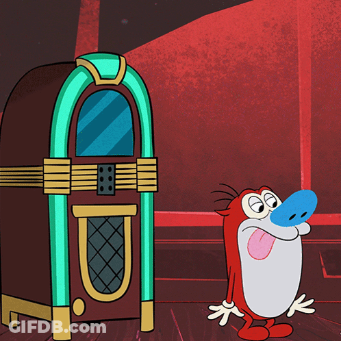 A Cartoon Character Stands Next To A Jukebox GIF