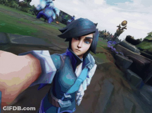 A Cartoon Character Taking A Selfie With A Sword GIF