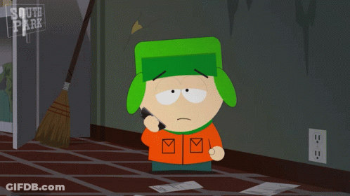 A Cartoon Character Talking On A Cell Phone In Front Of A Sign That Says South Park GIF