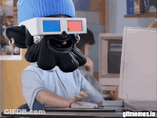 A Cartoon Character Wearing 3D Glasses Is Typing On A Computer Keyboard GIF