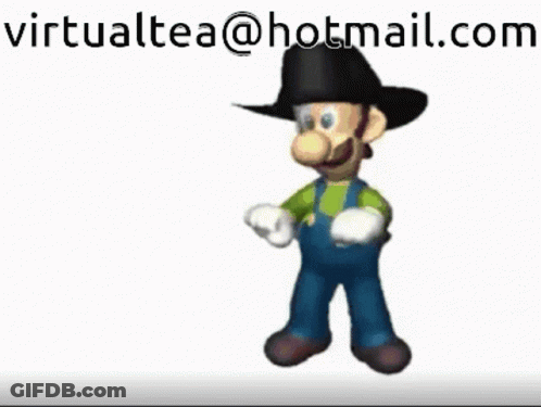 A Cartoon Character Wearing A Black Cowboy Hat And Overalls Is Dancing . GIF