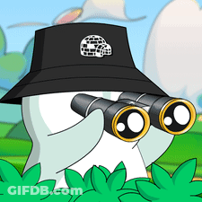 A Cartoon Character Wearing A Black Hat Is Holding Binoculars GIF