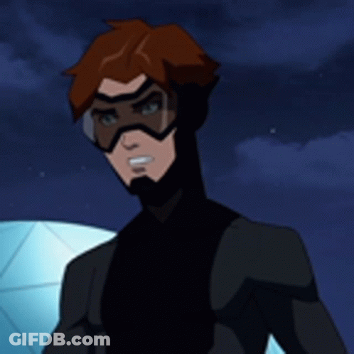 A Cartoon Character Wearing A Black Suit And Goggles GIF