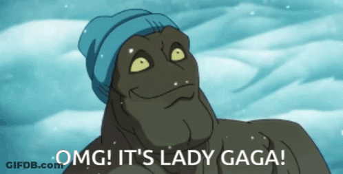 A Cartoon Character Wearing A Blue Beanie Says Omg It 'S Lady Gaga GIF