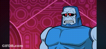 A Cartoon Character Wearing A Blue Costume And Red Sunglasses Is Standing In Front Of A Pink Background . GIF