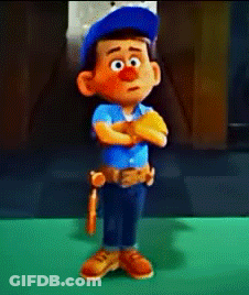 A Cartoon Character Wearing A Blue Hat Is Standing On A Green Surface GIF