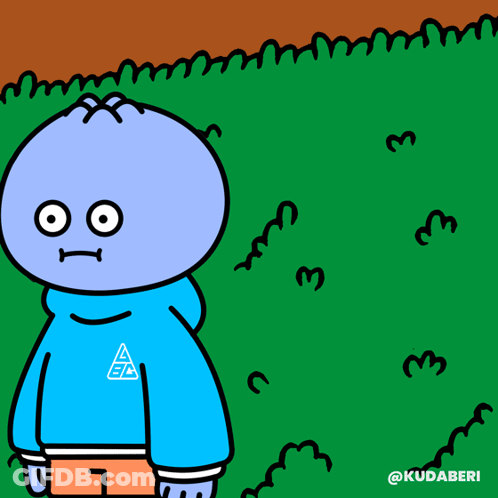 A Cartoon Character Wearing A Blue Hoodie With A Triangle Logo On It GIF