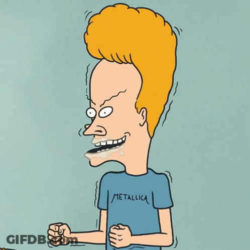 A Cartoon Character Wearing A Blue Metallica Shirt GIF