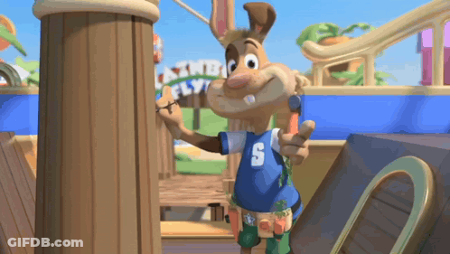 A Cartoon Character Wearing A Blue Shirt With The Number 3 On It GIF