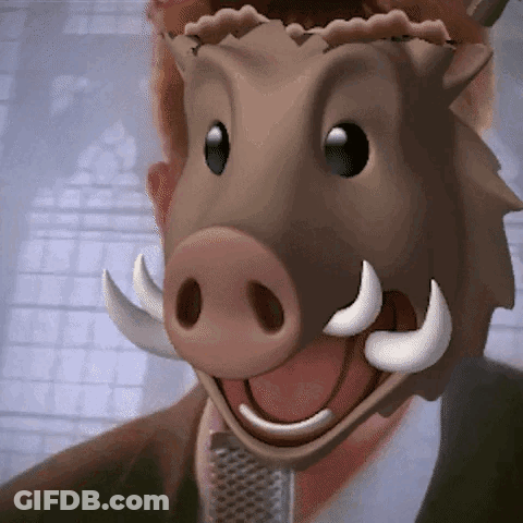 A Cartoon Character Wearing A Boar Mask Is Smiling GIF