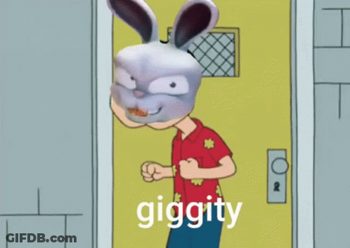 A Cartoon Character Wearing A Bunny Mask And The Word Giggity GIF