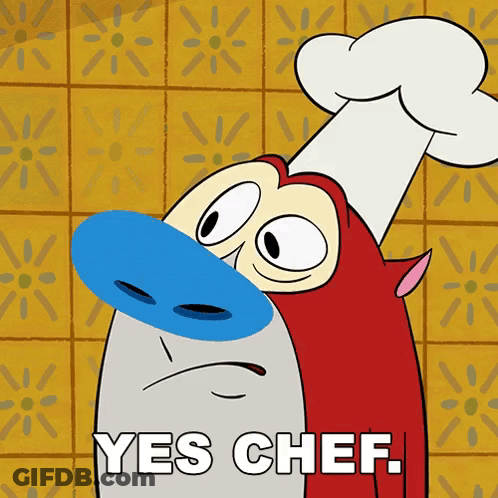 A Cartoon Character Wearing A Chef 'S Hat Says " Yes Chef " GIF