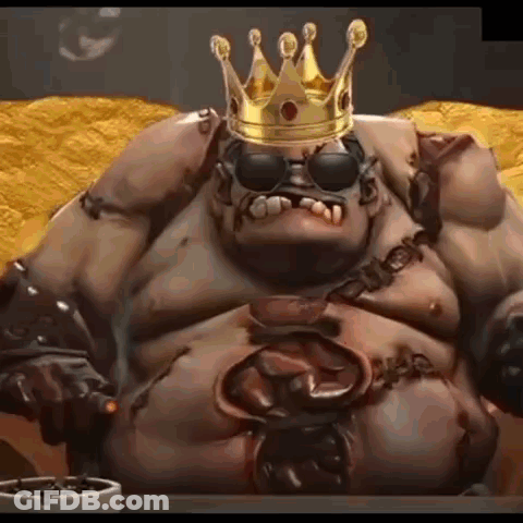 A Cartoon Character Wearing A Crown And Sunglasses Is Sitting On A Table . GIF