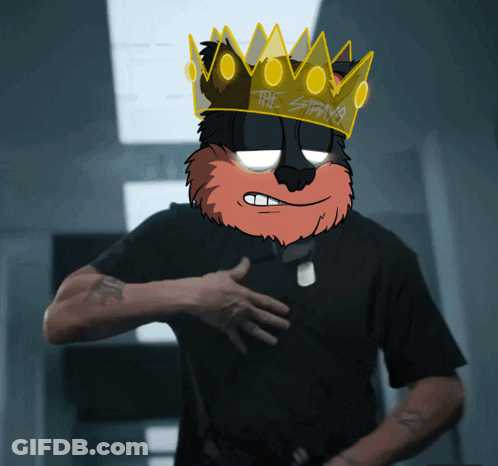 A Cartoon Character Wearing A Crown That Says " The Strong " GIF