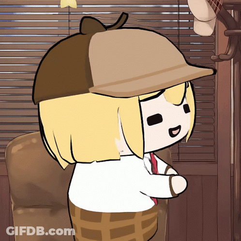 A Cartoon Character Wearing A Detective Hat And A Tie GIF