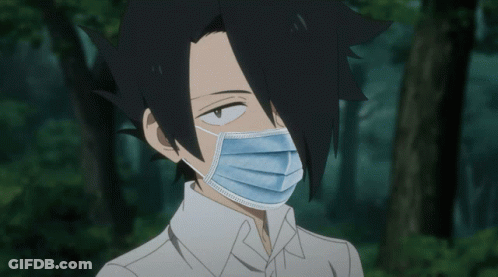 A Cartoon Character Wearing A Face Mask With His Hand Out GIF