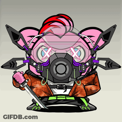 A Cartoon Character Wearing A Gas Mask And Holding A Sword GIF
