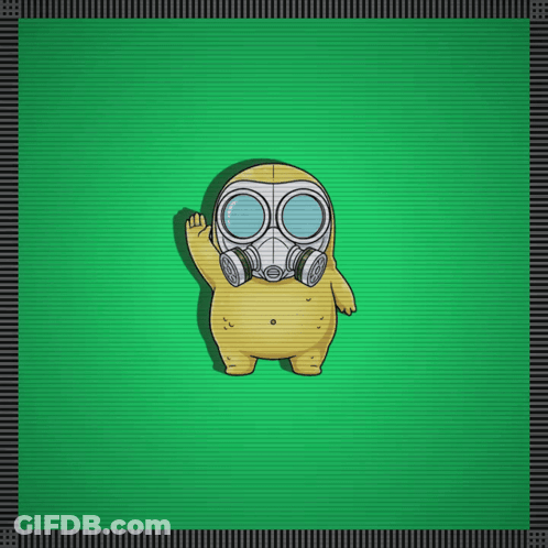 A Cartoon Character Wearing A Gas Mask Waving GIF