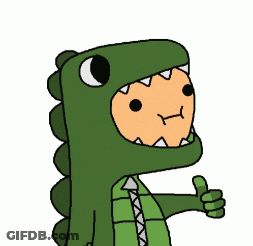 A Cartoon Character Wearing A Green Dinosaur Costume Giving A Thumbs Up GIF